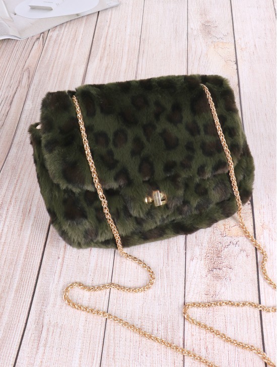 Leopard Print Plush Drawstring Purse